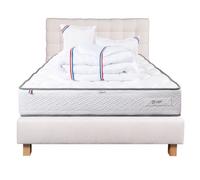 Ensemble Luxury Literie Matelas Iris 140x200 cm, 2 Oreillers, Couette, Sommier, Tête de Lit Beige
