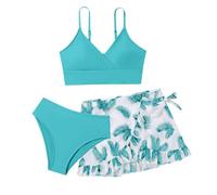 Ensemble Maillot De Bain 3 Pièces Ado Fille 8-18 Ans - Haut Ensembles Bikini - Maillots Bas De Tanga Deux Pièces + Jupe Adolescente Fille Natation Piscine Sport Plage