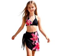 Ensemble Maillot de Bain Adolescente Fille 3 Pièces Ado Fille Maillots De Bain Plage Été Hauts + Bas Maillots Tanga + Jupe Fleurie Swimsuit Plage Piscine Natation Vacances