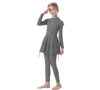 Ensemble Maillot De Bain Enfant Fille 3 Pieces Burkini Fille Musulmane 2-12 Ans Maillot De Bain Ado Fille Tankini Manche Longue à Volants Pantalon Chapeau Natation Piscine (Gris, 8-9 Ans)