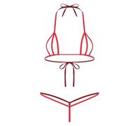 Ensemble Maillot De Bain Femme Micro Bikini Ouvert Halter Triangle Soutien Gorge Slip Ficelle Type D Rouge Taille Unique