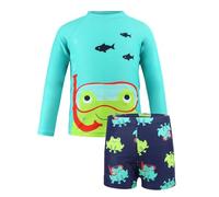 Ensemble Maillot De Bain Garcon 3 Ans,Maillot De Bain Deux PièCes à Manches Longues pour GarçOn Imprimé Grenouille Dessin Animé SéChage Rapide Protection V pour Les Tout-Petits Et Les Enfants
