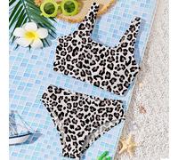 Ensemble maillot de bain pour filles pré-pubères avec débardeur imprimé léopard et bikini triangle, décontracté et élégant pour l'été 8Y,9Y,10Y,11Y,12YImprimé léopard,Motif texturéÉtoffe