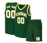 Ensemble maillot de basket-ball 2 pièces personnalisable pour homme femme jeunesse taille élastique respirant polyester basket-ball kit idéal pour le sport et les loisirs, vert foncé, L