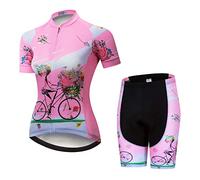 Ensemble maillot de cyclisme + short à manches courtes pour femme - Respirant - Gel 3D - Séchage rapide, Vélo rose, Chest36-38.6" Waist27.5-36"=Tag XL