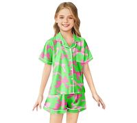 Ensemble Maison Fille Noeud Imprimé Pyjama Nuit Décontracté Confortable Vêtements Enfant 2-13Y Deux Pièces Haut Pantalon(Green, 6-7 Years)