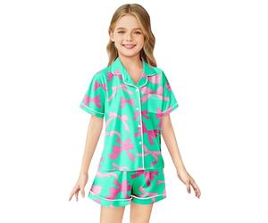 Ensemble Maison Fille Noeud Imprimé Pyjama Nuit Décontracté Confortable Vêtements Enfant 2-13Y Deux Pièces Haut Pantalon(Mint Green, 12-13 Years)