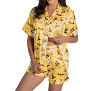 Ensemble Maisons Femme Pyjama Familial Assorti Vêtement Intérieur Doux Satin Boutonné Classique Vêtements Nuit Imprimés Nuits Confortables Relaxantes Cadeau Original Halloween