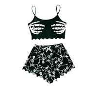 Ensemble Maisons Femme Pyjama Familial Assorti Vêtement Intérieur Doux Satin Boutonné Classique Vêtements Nuit Imprimés Tenues Vacances Halloween Cadeau Original