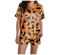 Ensemble Maisons Femme Tenue Deux Pièces Douce Pyjama Long Satin Boutonné Classique Vêtements Nuit Imprimés Nuits Confortables Relaxantes Soirée Halloween Maison