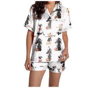 Ensemble Maisons Femme Tenue Deux Pièces Douce Pyjama Long Satin Boutonné Classique Vêtements Nuit Imprimés Nuits Confortables Relaxantes Soirée Halloween Maison