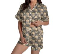 Ensemble Maisons Femme Vêtement Détente Confortables Pyjama Long Satin Boutonné Classique Vêtements Nuit Imprimés Tenues Vacances Halloween Cadeau Original
