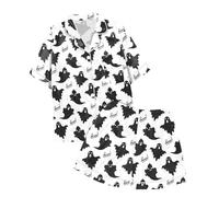 Ensemble Maisons Femme Vêtement Détente Confortables Pyjama Long Satin Boutonné Classique Vêtements Nuit Imprimés Flanelle Confortable Cadeau Original Halloween