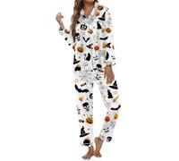 Ensemble Maisons Femme Vêtement Nuit Maison Intérieur Doux Satin Boutonné Classique Vêtements Imprimés Nuits Confortables Relaxantes Cadeau Original Halloween
