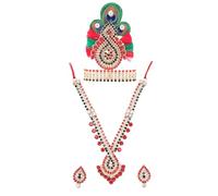Ensemble mala mukut décoratif avec boucles d'oreilles pour Laddu Gopal/Devi Maa/Radha Krishna/Dieu indien Haar Sringar Set divinités traditionnelles indiennes pour Janmashtami All God Idol Statuette