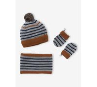 Ensemble marin bébé garçon bonnet + snood + moufles gris chiné 3/6M(60/67)