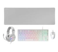 Mars Gaming MCP-RGB3, Langue Portugaise, Ensemble RGB Clavier Fixe, Souris Flow 3200 DPI, Casque Over-Ear, Tapis de Souris XXL, Blanc