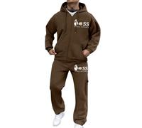 Ensemble masculin décontracté en deux pièces veste cardigan à capuche et fermeture éclair avec imprimé lettres européennes pantalon ample avec poches parfait pour occasions quotidiennes et (Coffee, M)