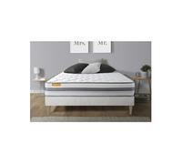 Ensemble matelas 140 x 190 cm Memo spring - Ressorts ensachés - Ep : 22 cm - Ferme - sommier kit Blanc