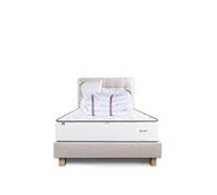 Ensemble Matelas 140x190 cm, Iris, 20 cm, mémoire de forme, ferme, face été/hiver + sommier beige ep20cm + 2 oreillers + couette + Tête de Lit