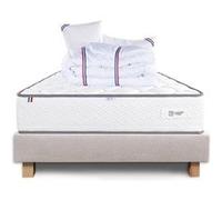 Ensemble Matelas 140x190 cm, Iris, 20 cm, mémoire de forme, ferme, face été/hiver + sommier beige ep20cm + 2 oreillers + couette G