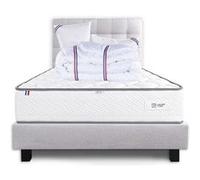 Ensemble Matelas 140x190 cm, Iris, 20 cm, mémoire de forme, ferme, face été/hiver + sommier gris ep20cm + 2 oreillers + couette + Tête de Lit G