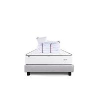 Ensemble Matelas 140x190 cm, Iris, 20 cm, mémoire de forme, ferme, face été/hiver + sommier gris ep20cm + 2 oreillers + couette