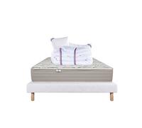 Ensemble Matelas 140x190 cm, Organic Coton, 24 cm, mémoire de forme, ferme, face été/hiver + sommier blanc ep 13cm + 2 oreillers + couette