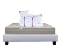 Ensemble Matelas 140x190 cm, Organic Coton, 24 cm, mémoire de forme, ferme, face été/hiver + sommier gris ep20cm + 2 oreillers + couette G