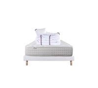 Ensemble Matelas 140x190 cm, Purlux, 26 cm, mousse mémoire de forme, ferme, face été/hiver + sommier blanc ep 13cm + 2 oreillers + couette