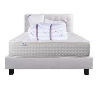 Ensemble Matelas 140x190 cm, Purlux, 26 cm, mousse mémoire de forme, ferme, face été/hiver + sommier gris ep20cm + 2 oreillers + couette + Tête de Lit G