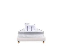 Ensemble Matelas 140x190 cm, Relaxation, 26 cm, ressorts ensachés, ferme, face été/hiver + sommier beige ep20cm + 2 oreillers + couette