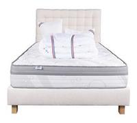 Ensemble Matelas 140x190 cm, Relaxation, 26 cm, ressorts ensachés, ferme, face été/hiver + sommier beige ep20cm + 2 oreillers + couette + Tête de Lit G