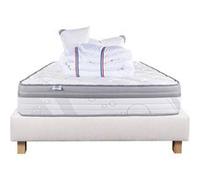 Ensemble Matelas 140x190 cm, Relaxation, 26 cm, ressorts ensachés, ferme, face été/hiver + sommier beige ep20cm + 2 oreillers + couette G