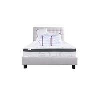 Ensemble Matelas 140x190 cm, Sleeplux, 26 cm, mousse mémoire de forme, ferme, face été/hiver + sommier gris ep20cm + 2 oreillers + couette + Tête de