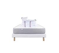 Ensemble Matelas 140x190 cm, Zen, 20 cm, ferme, face été/hiver + sommier blanc ep 13cm + 2 oreillers + couette