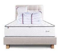 Ensemble Matelas 140x200 cm, Iris, 20 cm, mémoire de forme, ferme, face été/hiver + sommier beige ep20cm + 2 oreillers + couette + Tête de Lit G