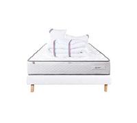 Ensemble Matelas 140x200 cm, Iris, 20 cm, mémoire de forme, ferme, face été/hiver + sommier blanc ep 13cm + 2 oreillers + couette