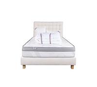 Ensemble Matelas 140x200 cm, Relaxation, 26 cm, ressorts ensachés, ferme, face été/hiver + sommier beige ep20cm + 2 oreillers + couette + Tête de Lit