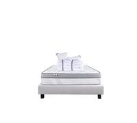 Ensemble Matelas 140x200 cm, Relaxation, 26 cm, ressorts ensachés, ferme, face été/hiver + sommier gris ep20cm + 2 oreillers + couette
