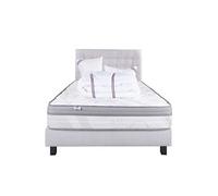 Ensemble Matelas 140x200 cm, Relaxation, 26 cm, ressorts ensachés, ferme, face été/hiver + sommier gris ep20cm + 2 oreillers + couette + Tête de Lit