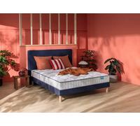 Ensemble matelas 160 x 200 cm et sommier 2 x 80 x 200 cm chine bleu nuit - Merinos Morning Routine