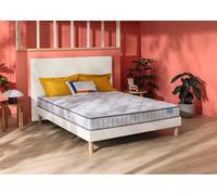 Ensemble matelas 160 x 200 cm et sommier 2 x 80 x 200 cm tisse sable blanc - Merinos Happy Lit