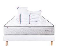 Ensemble Matelas 160x200 cm, Iris, 20 cm, mémoire de forme, ferme, face été/hiver + sommier blanc ep 13cm + 2 oreillers + couette