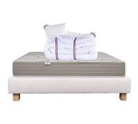 Ensemble Matelas 160x200 cm, Organic Coton, 24 cm, mémoire de forme, ferme, face été/hiver + sommier beige ep20cm + 2 oreillers + couette G