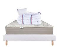 Ensemble Matelas 160x200 cm, Organic Coton, 24 cm, mémoire de forme, ferme, face été/hiver + sommier blanc ep 13cm + 2 oreillers + couette G