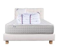 Ensemble Matelas 160x200 cm, Purlux, 26 cm, mousse mémoire de forme, ferme, face été/hiver + sommier beige ep20cm + 2 oreillers + couette + Tête de Lit G