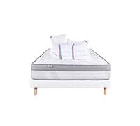 Ensemble Matelas 160x200 cm, Relaxation, 26 cm, ressorts ensachés, ferme, face été/hiver + sommier blanc ep 13cm + 2 oreillers + couette