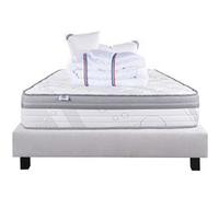Ensemble Matelas 160x200 cm, Relaxation, 26 cm, ressorts ensachés, ferme, face été/hiver + sommier gris ep20cm + 2 oreillers + couette G