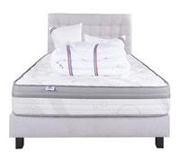 Ensemble Matelas 160x200 cm, Relaxation, 26 cm, ressorts ensachés, ferme, face été/hiver + sommier gris ep20cm + 2 oreillers + couette + Tête de Lit G